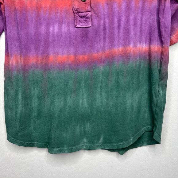 Raquel Allegra Tie Dye Cotton Henley T-Shirt Short Sleeve Sz 1 Small Boho Hippie - Picture 5 of 10